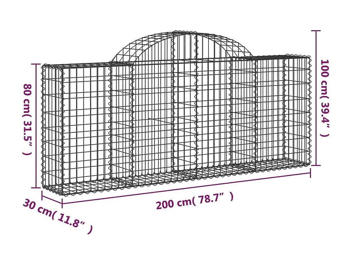 Paniers à gabions arqués 12 pcs 200x30x80-100 Fer galvanisé