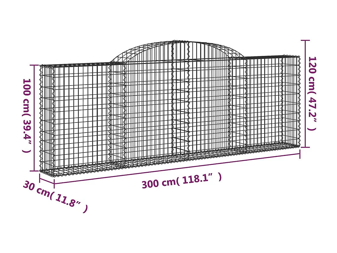 Paniers à gabions arqués 15 pcs 300x30x100-120 fer galvanisé