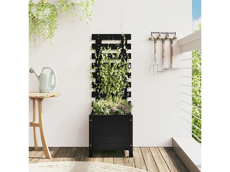Jardinière avec support noir 39x39,5x114 bois de pin massif