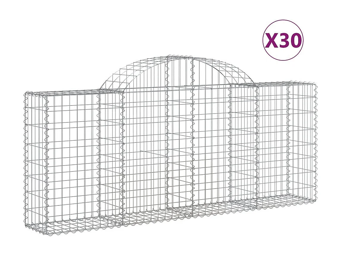 Paniers à gabions arqués 30 pcs 200x30x80-100 Fer galvanisé