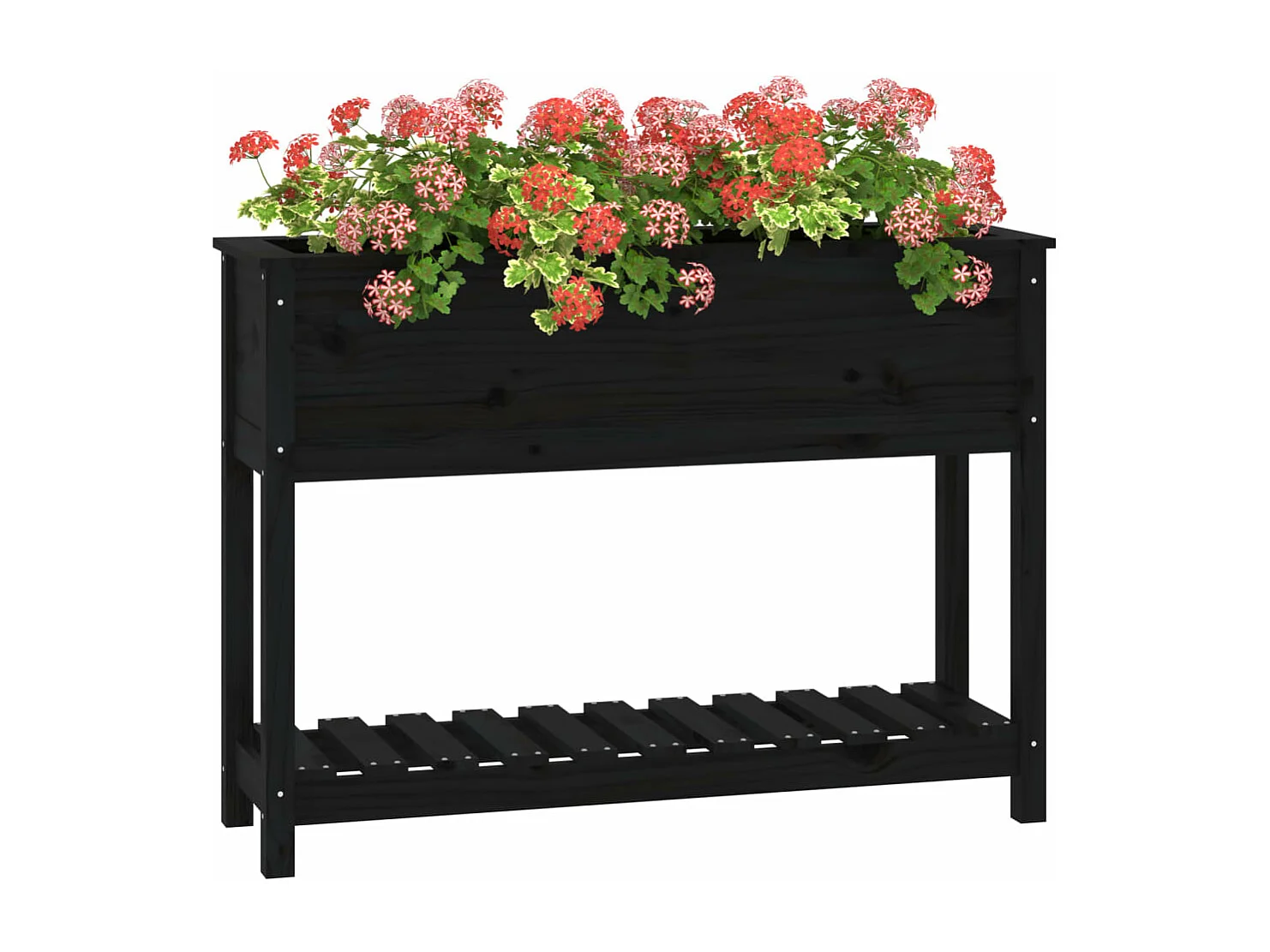 Jardinière avec étagère Noir 111,5x34,5x81 Bois massif de pin