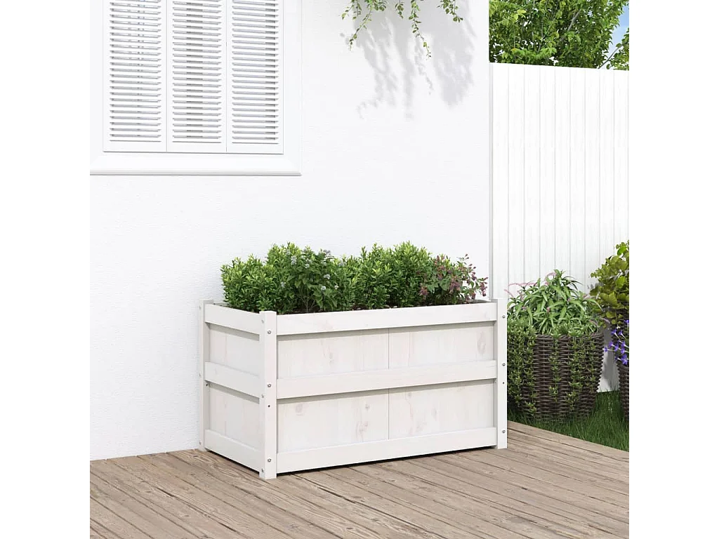 Jardinière d'extérieur blanc 90x50x50 bois de pin massif