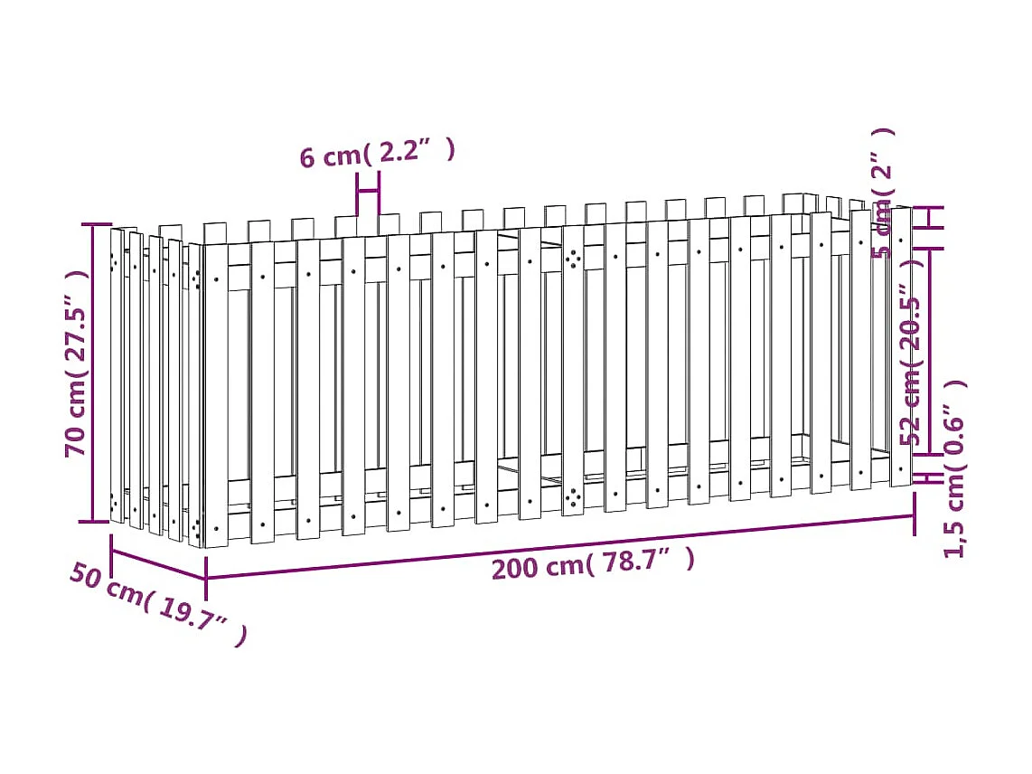 Lit surélevé de jardin design de clôture 200x50x70 pin massif