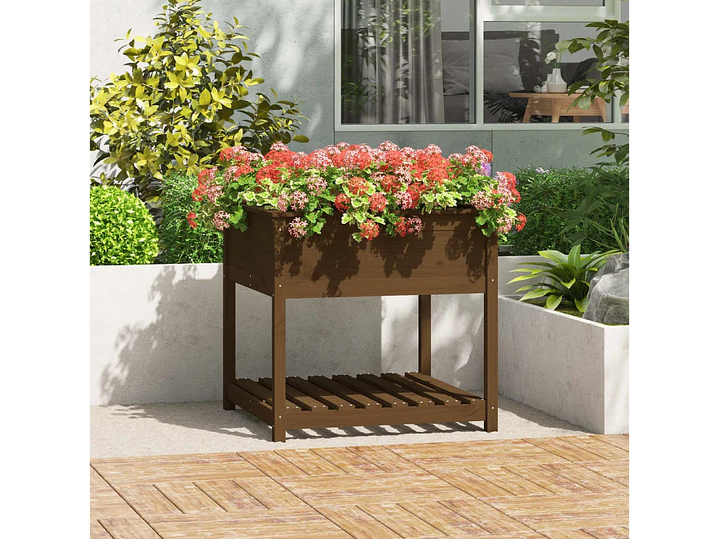 Jardinière avec étagère Marron miel 82,5x82,5x81 Bois de pin