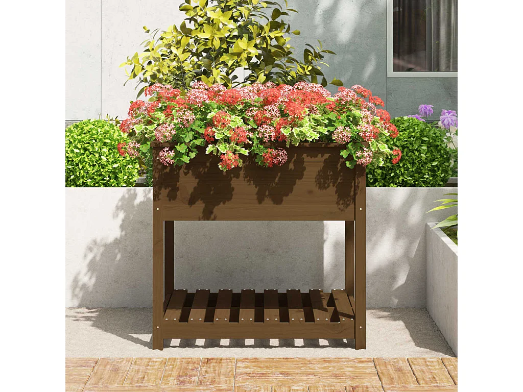 Jardinière avec étagère Marron miel 82,5x82,5x81 Bois de pin