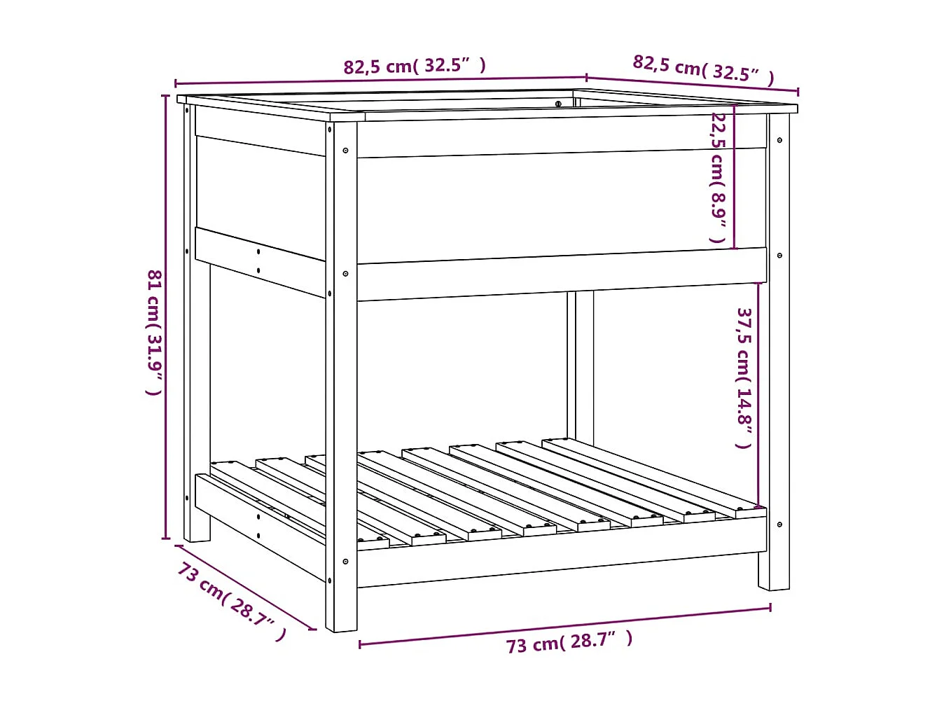 Jardinière avec étagère Marron miel 82,5x82,5x81 Bois de pin