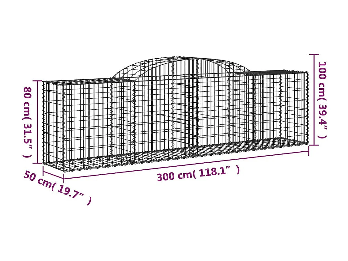 Panier de gabions arqué 300x50x80-100 Fer galvanisé