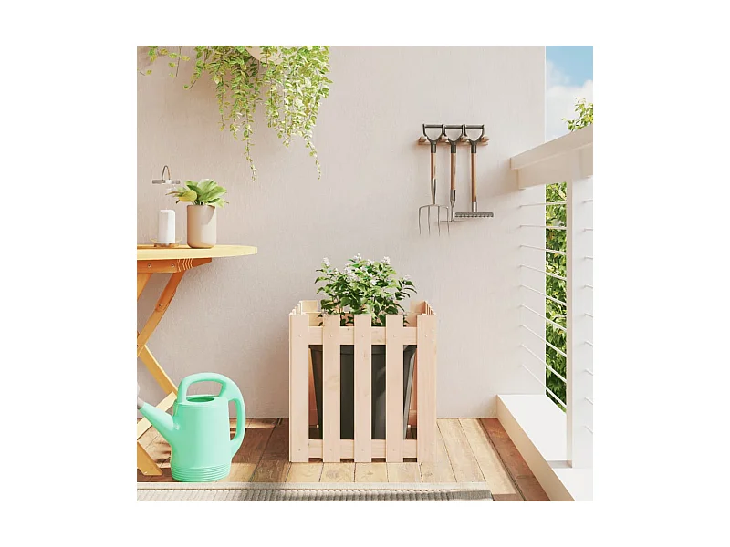 Jardinière avec design de clôture 50x50x50 pin massif