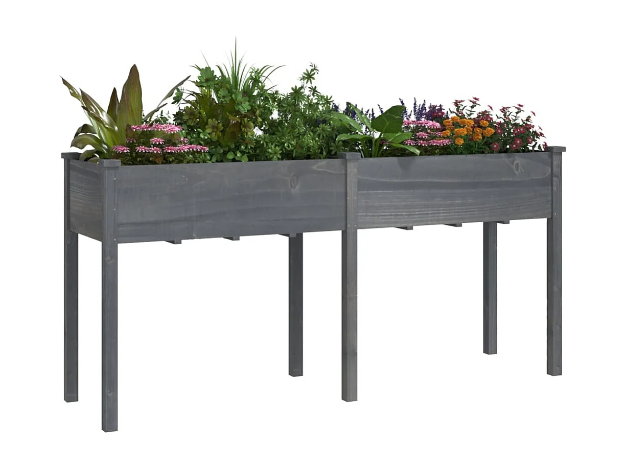 Jardinière avec doublure gris 161x45x76 bois massif de sapin