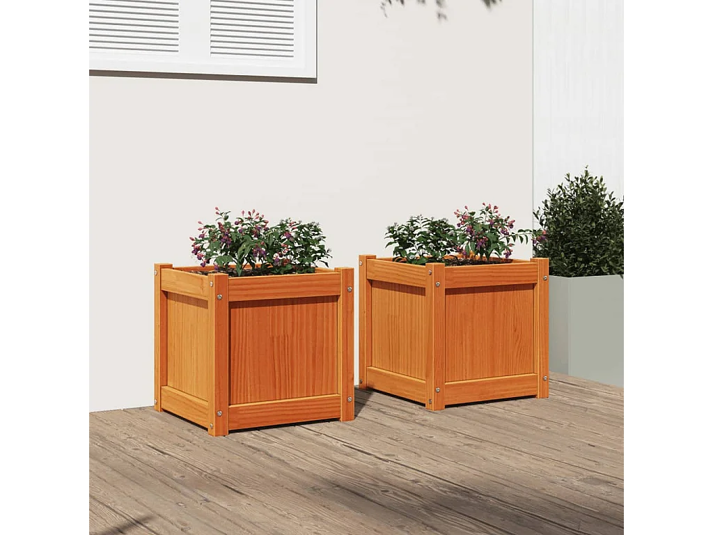 Jardinières 2 pcs marron bois de pin massif
