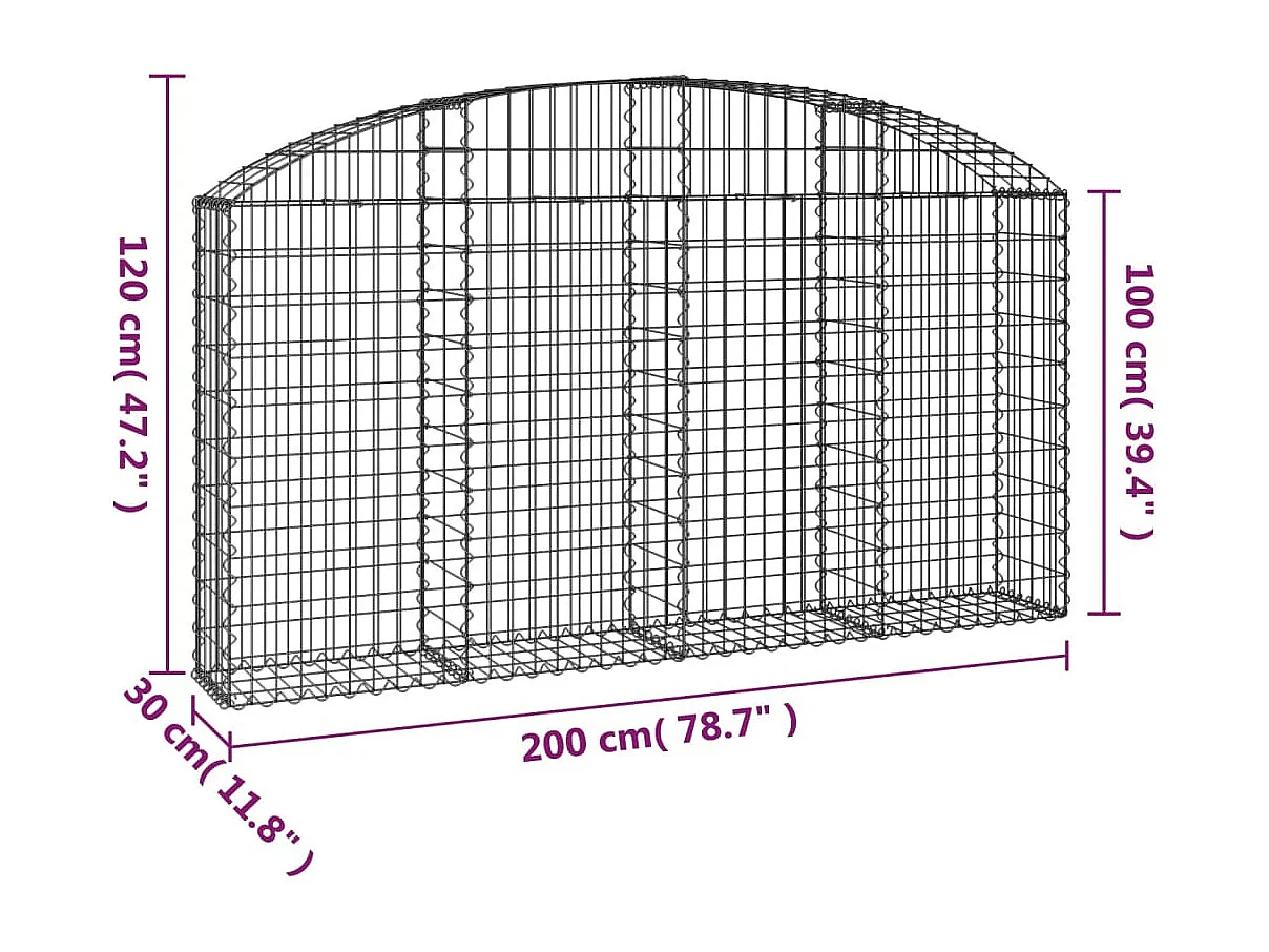 Panier de gabions arqué 200x30x100-120 Fer galvanisé