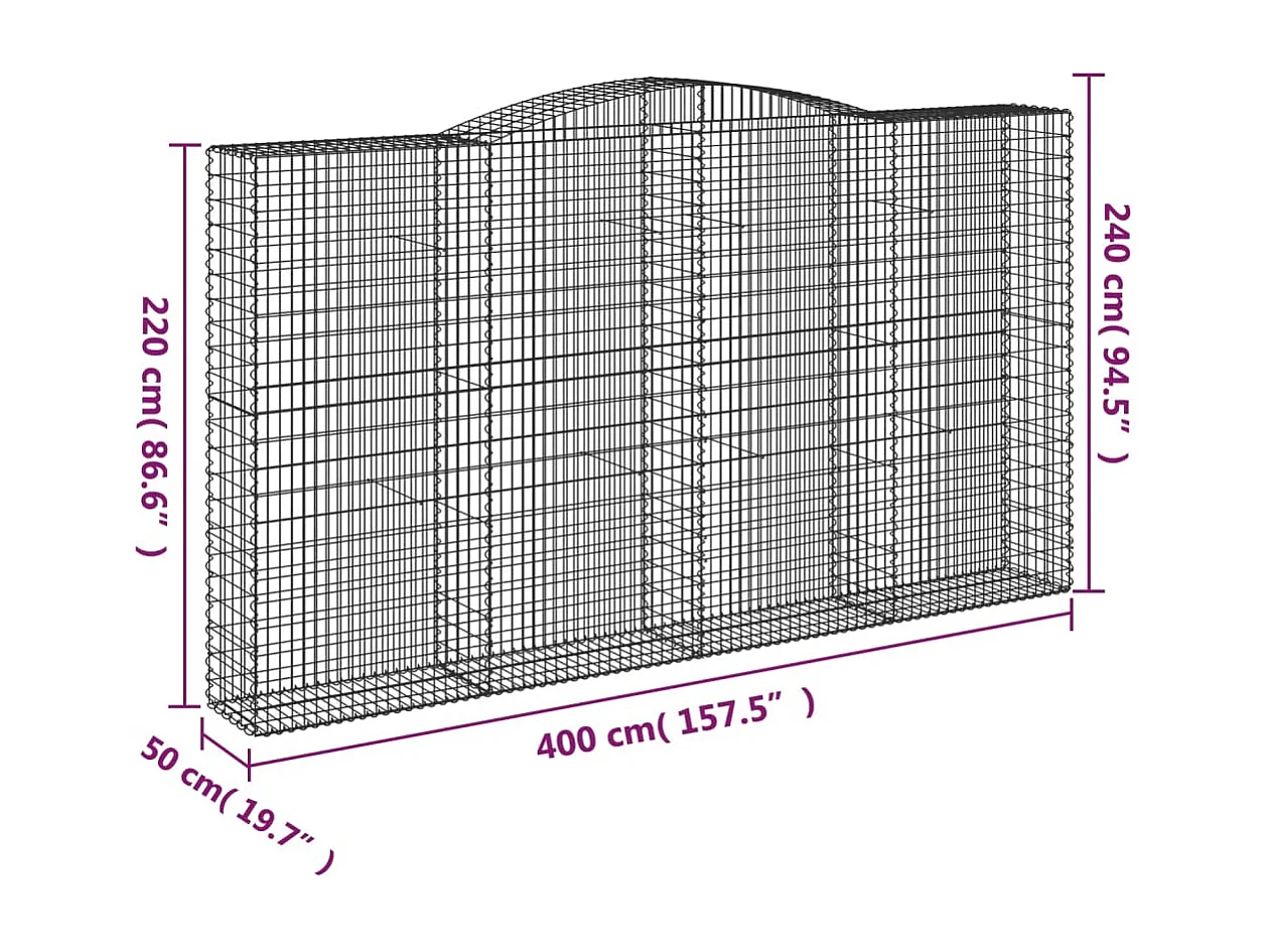 Paniers à gabions arqués 4 pcs 400x50x220-240 Fer galvanisé