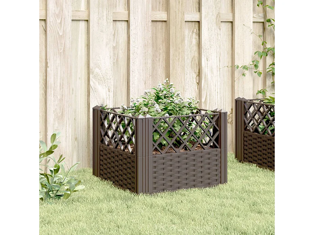 Jardinière avec piquets marron 43,5x43,5x43,5 PP
