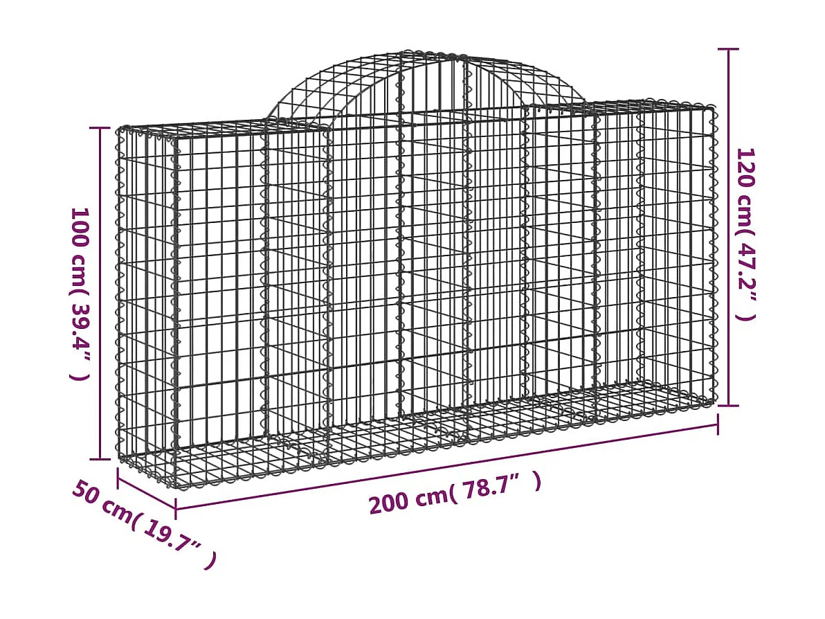 Paniers à gabions arqués 7 pcs 200x50x100-120 fer galvanisé