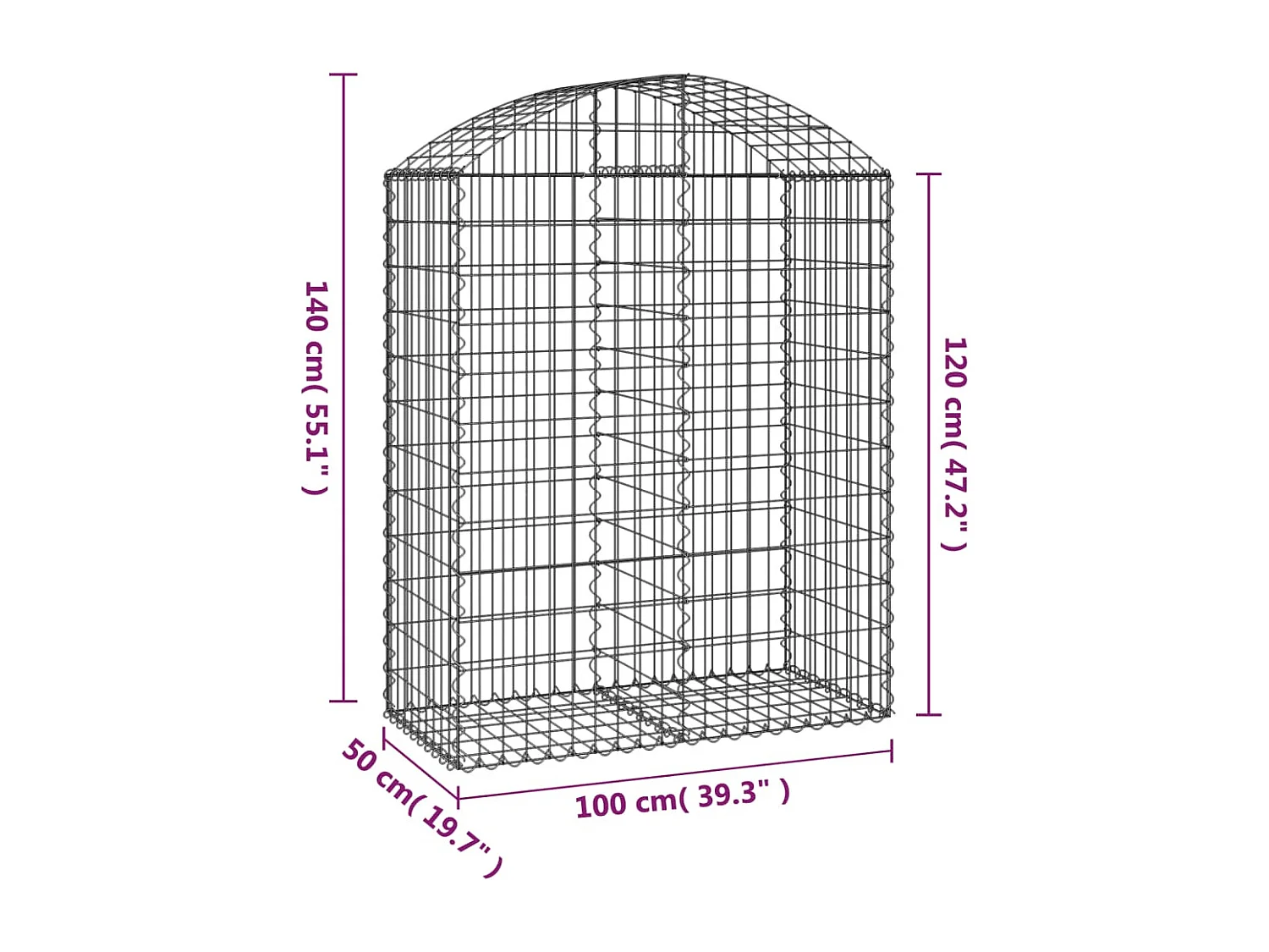 Panier de gabions arqué 100x50x120-140 Fer galvanisé