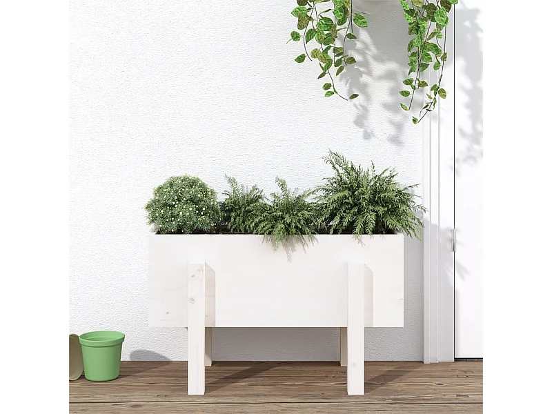 Jardinière blanc 62x30x38 bois massif de pin