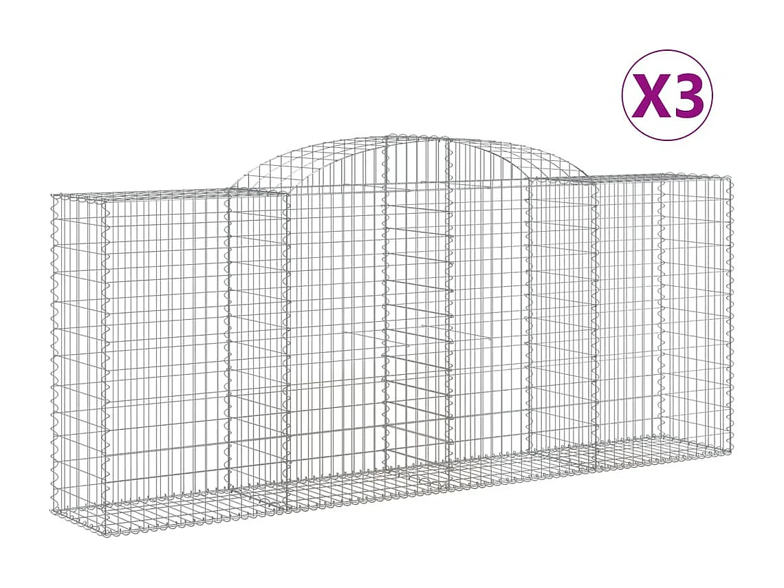 Paniers à gabions arqués 3 pcs 300x50x120-140 fer galvanisé