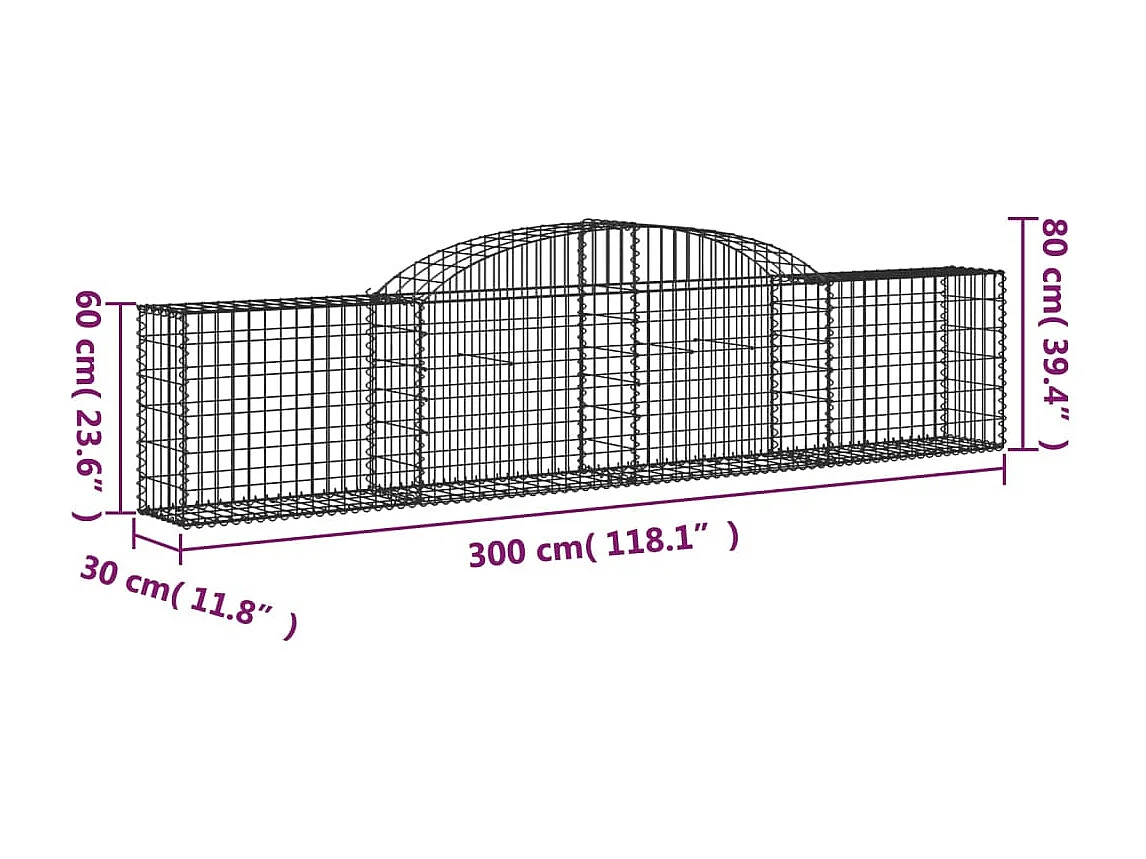 Paniers à gabions arqués 12 pcs 300x30x60-80 Fer galvanisé