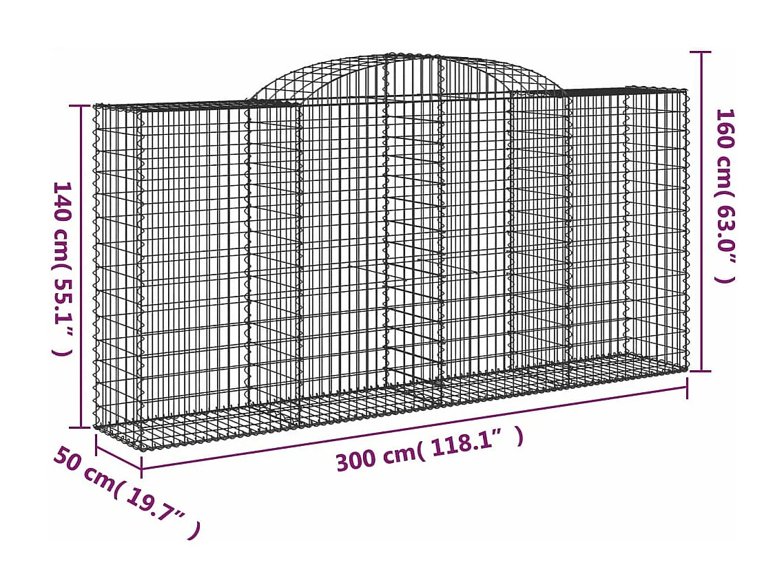 Paniers à gabions arqués 17 pcs 300x50x140-160 fer galvanisé