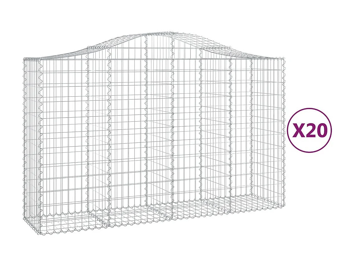 Paniers à gabions arqués 20 pcs 200x50x120-140 Fer galvanisé