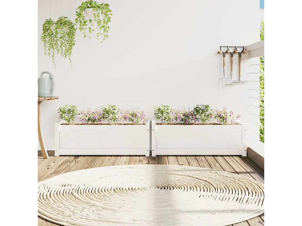 Jardinières 2 pcs blanc bois de pin massif