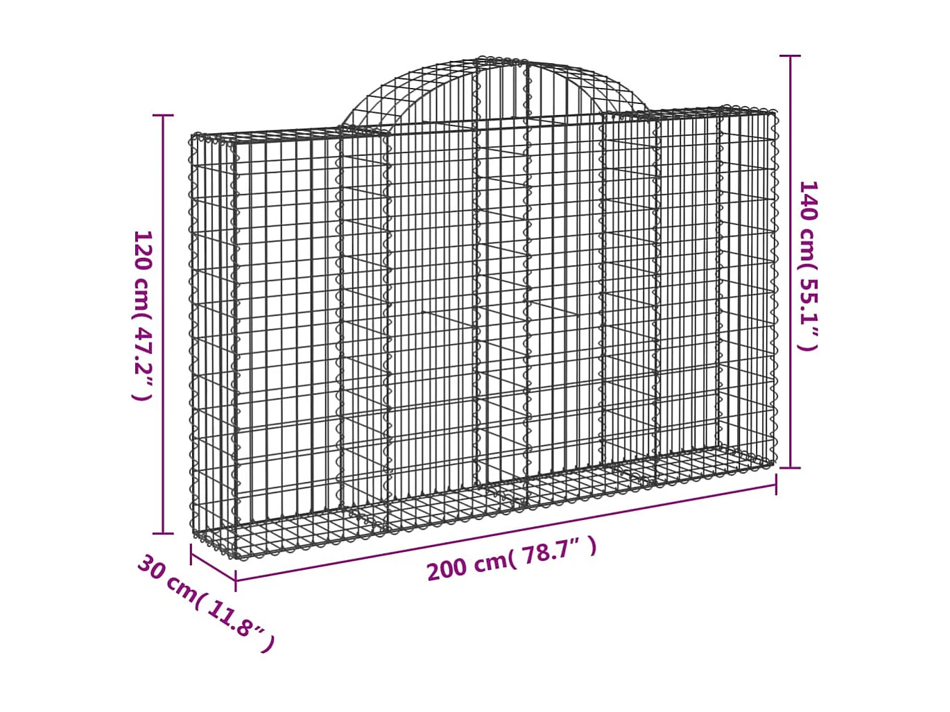 Paniers à gabions arqués 7 pcs 200x30x120-140 Fer galvanisé