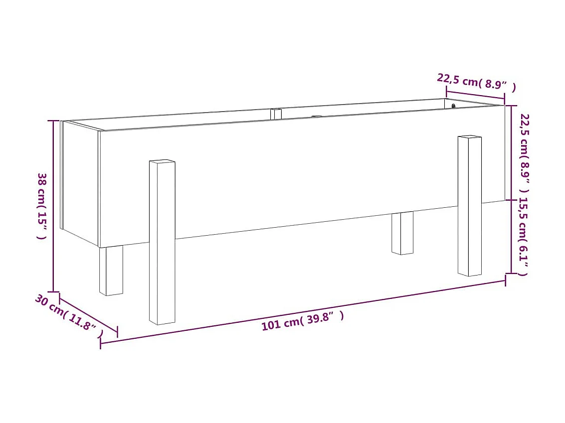 Lit surélevé de jardin blanc 101x30x38 bois de pin massif