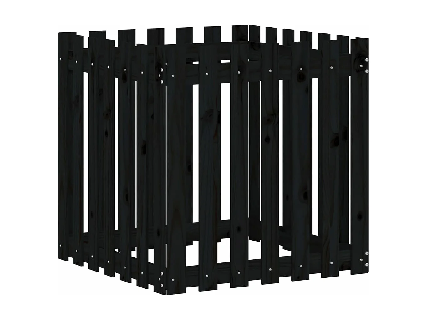 Jardinière avec design de clôture noir 70x70x70 pin massif