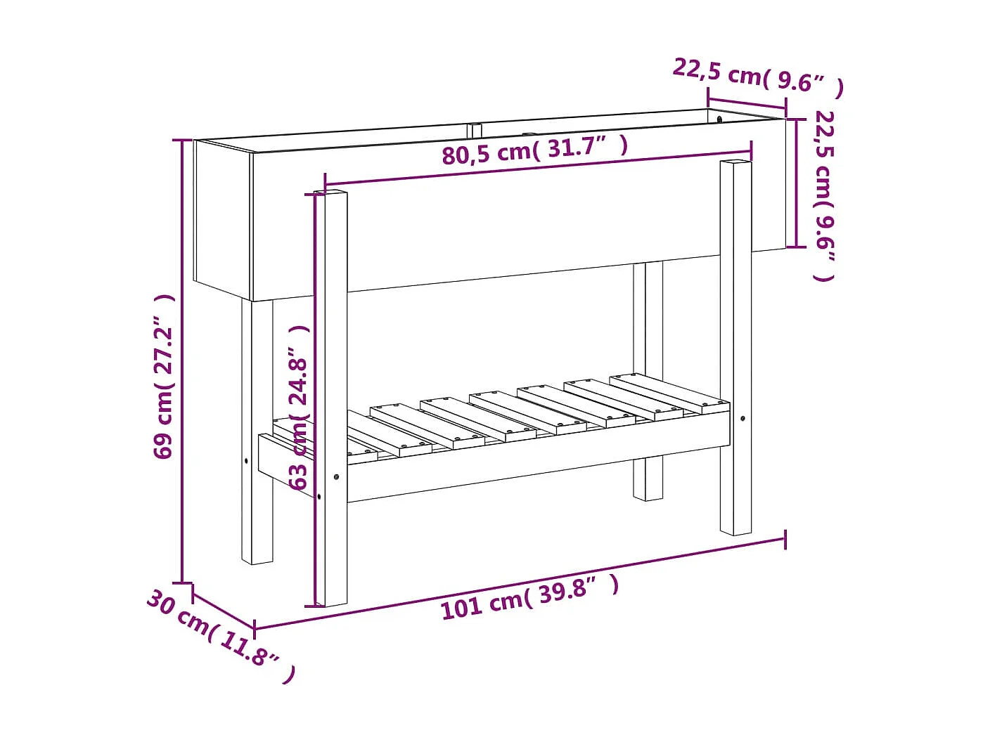 Lit surélevé de jardin 101x30x69 bois douglas massif