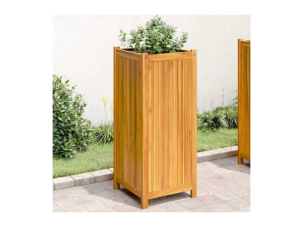 Jardinière avec doublure 42x42x100 bois massif d'acacia