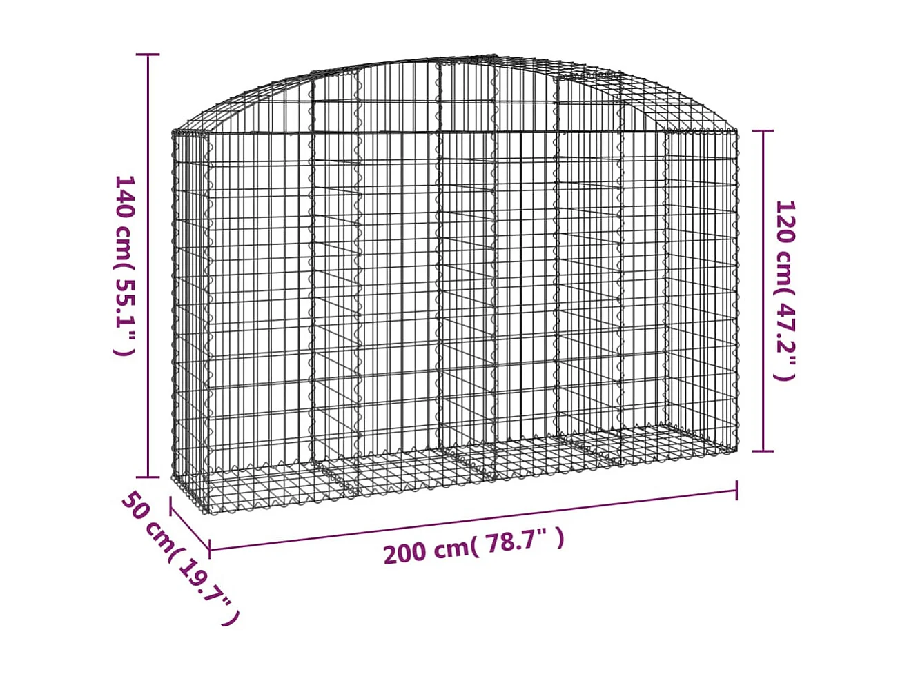 Panier de gabions arqué 200x50x120-140 Fer galvanisé