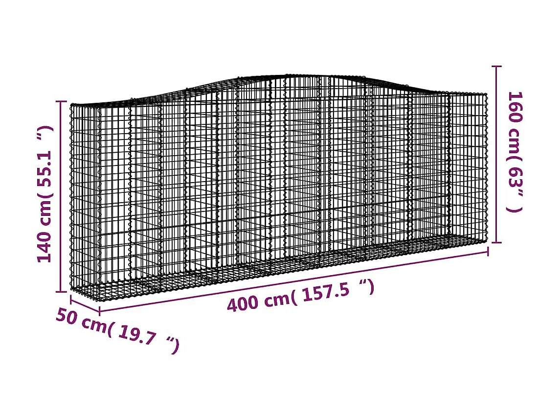 Panier de gabions arqué 400x50x140-160 Fer galvanisé