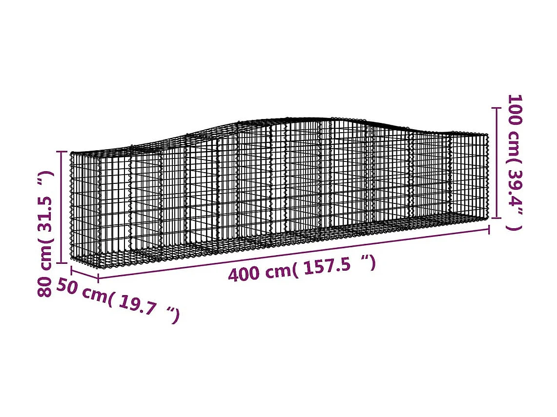 Paniers à gabions arqués 10 pcs 400x50x80-100 Fer galvanisé