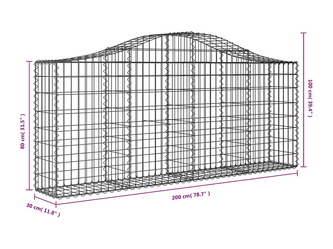 Paniers à gabions arqués 2 pcs 200x30x80-100 Fer galvanisé