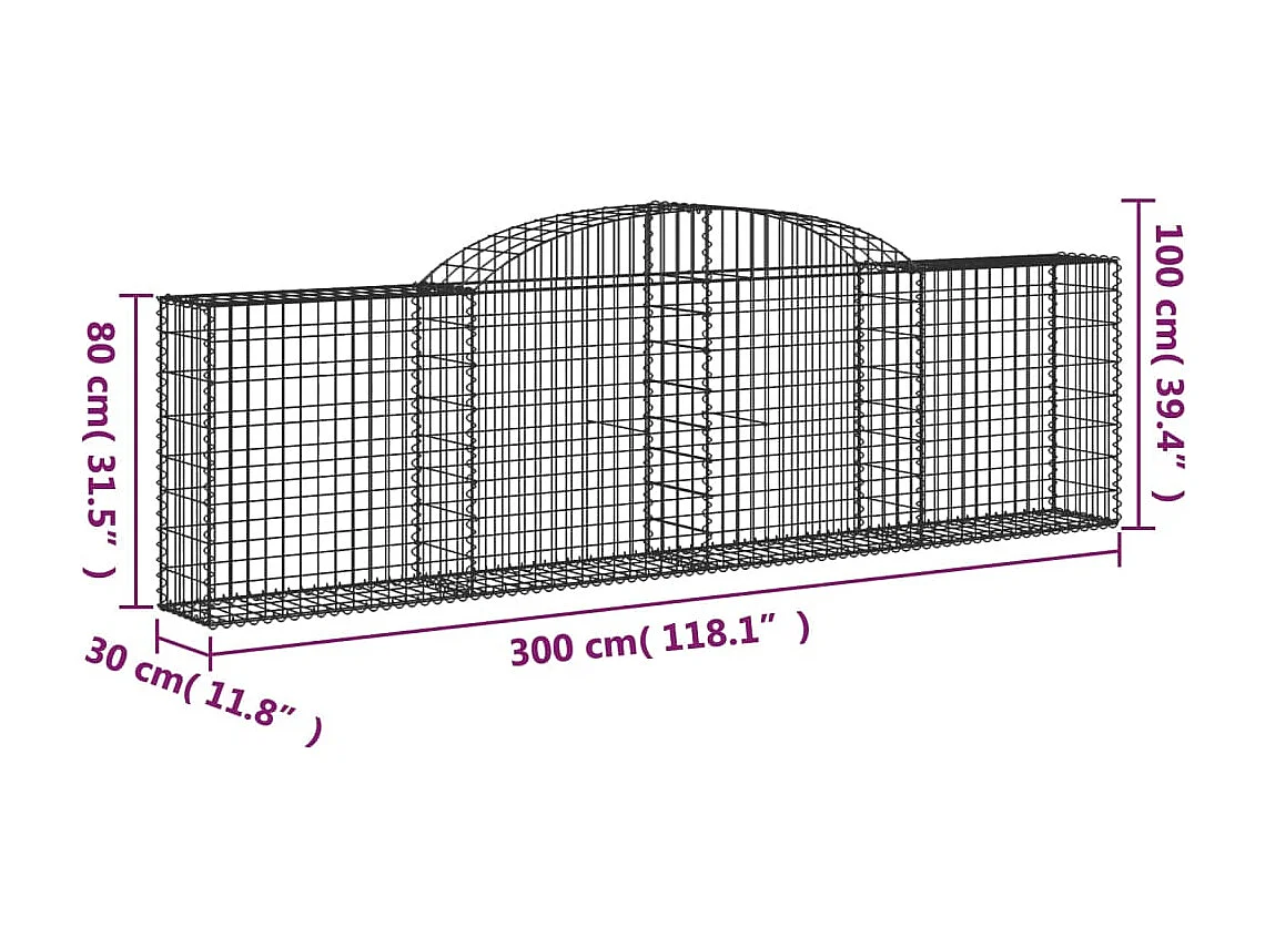 Paniers à gabions arqués 15 pcs 300x30x80-100 fer galvanisé