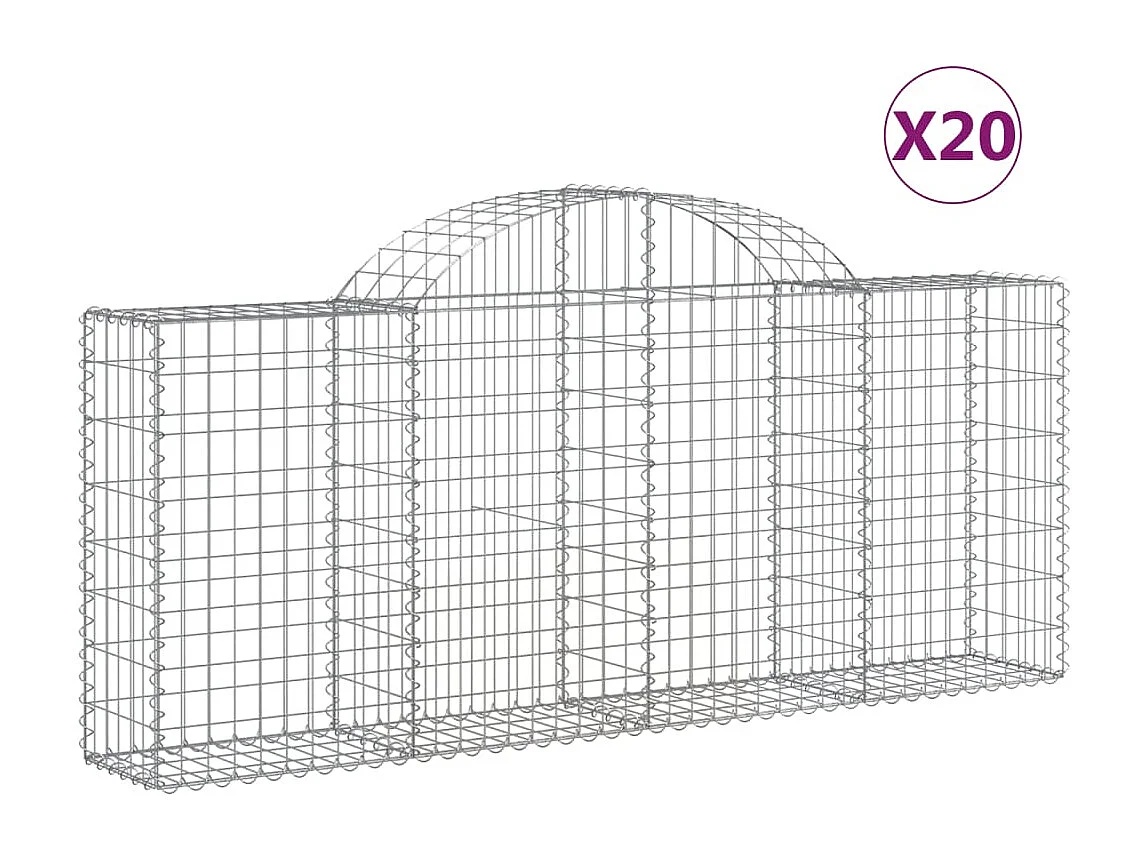 Paniers à gabions arqués 20 pcs 200x30x80-100 Fer galvanisé