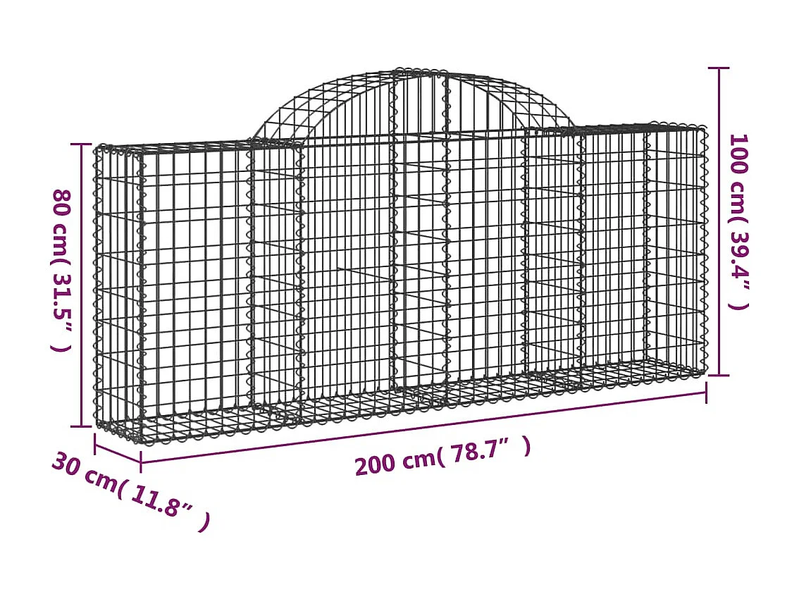 Paniers à gabions arqués 20 pcs 200x30x80-100 Fer galvanisé