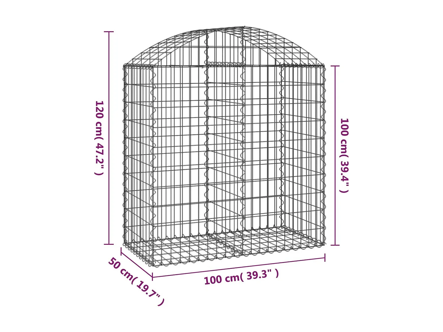 Panier de gabions arqué 100x50x100-120 Fer galvanisé