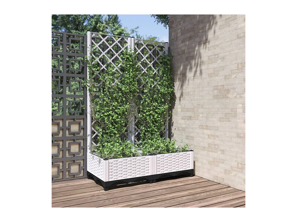 Jardinière avec treillis Blanc 80x40x121,5 PP