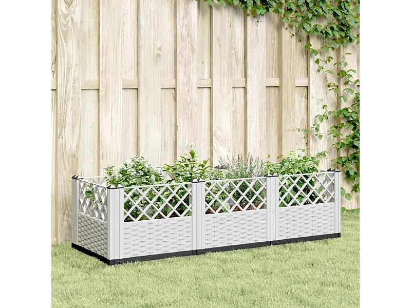Jardinière avec piquets blanc 123,5x43,5x43,5 PP