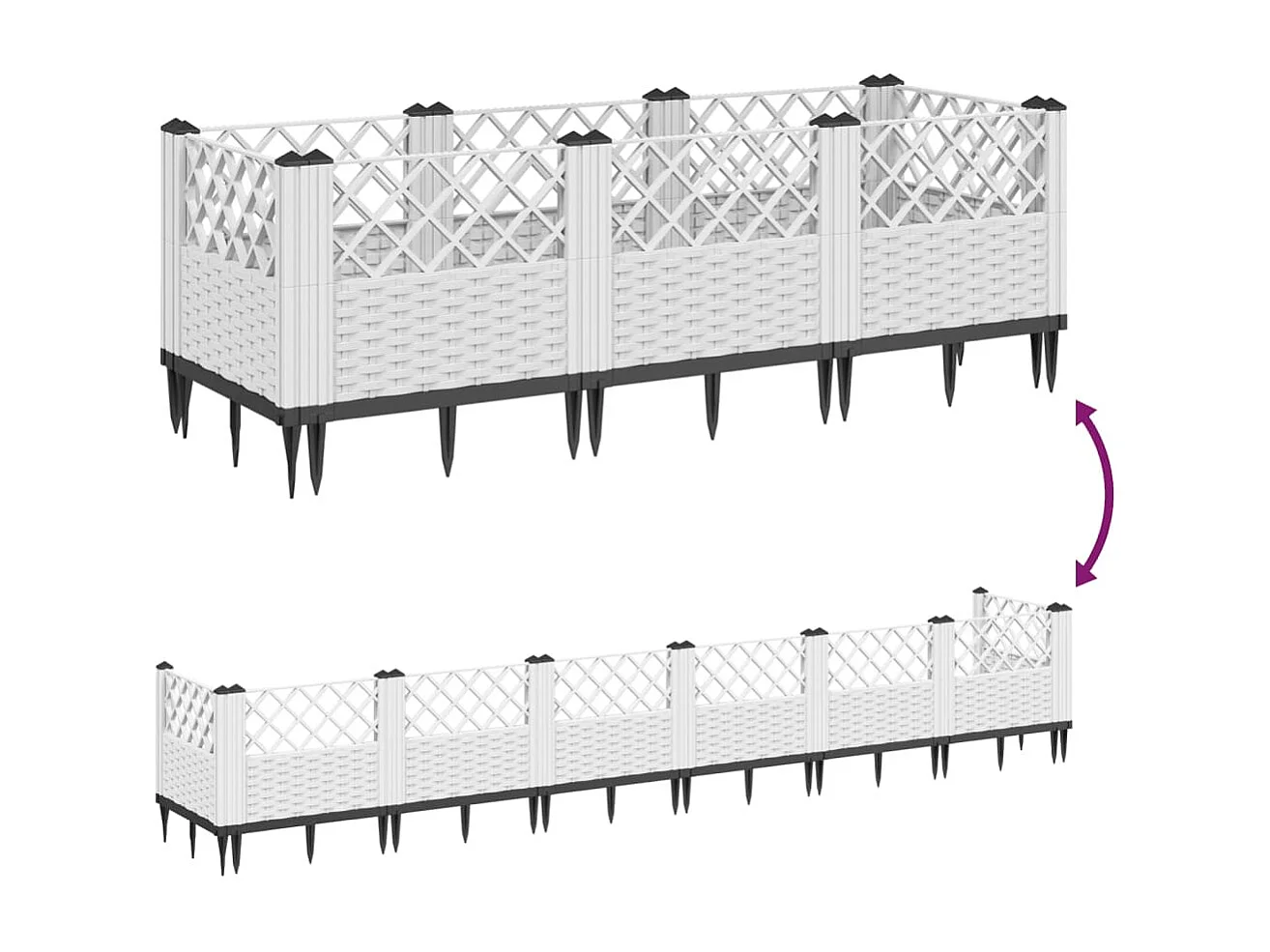 Jardinière avec piquets blanc 123,5x43,5x43,5 PP