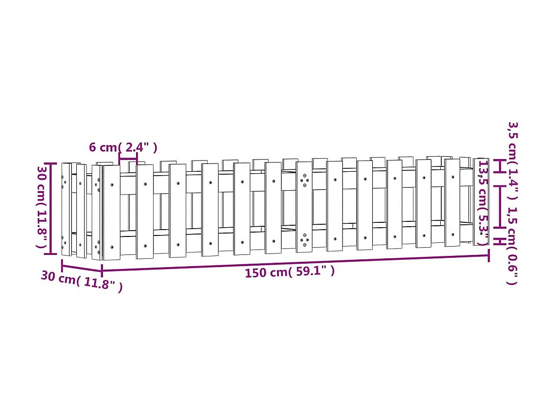 Lit surélevé de jardin design de clôture 150x30x30 pin massif