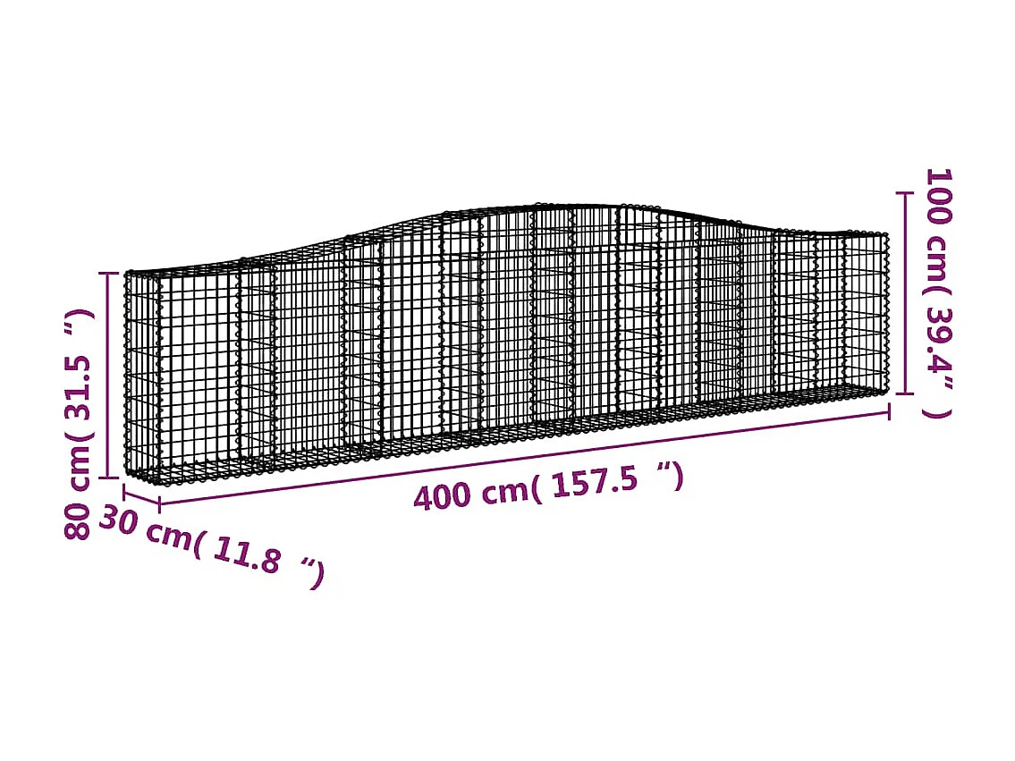 Paniers à gabions arqués 3 pcs 400x30x80-100 Fer galvanisé