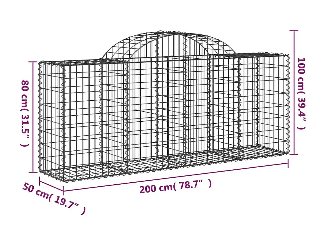 Paniers à gabions arqués 25 pcs 200x50x80-100 Fer galvanisé