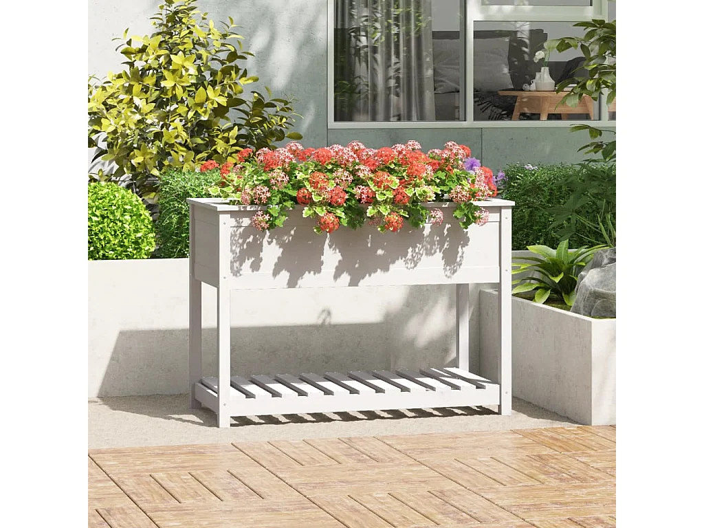 Jardinière avec étagère Blanc 111,5x54x81 Bois massif de pin