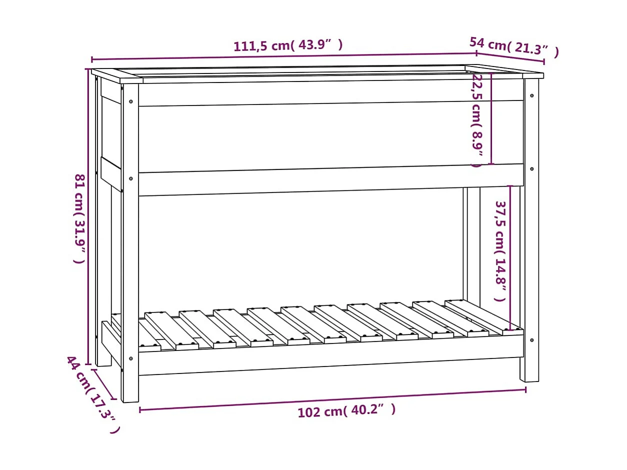 Jardinière avec étagère Blanc 111,5x54x81 Bois massif de pin