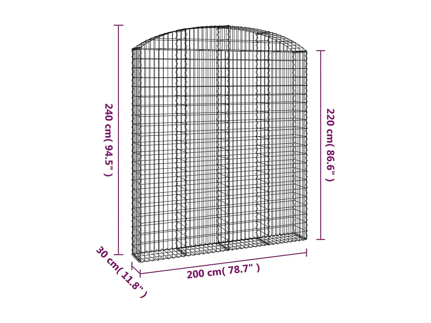 Panier de gabions arqué 200x30x220-240 Fer galvanisé