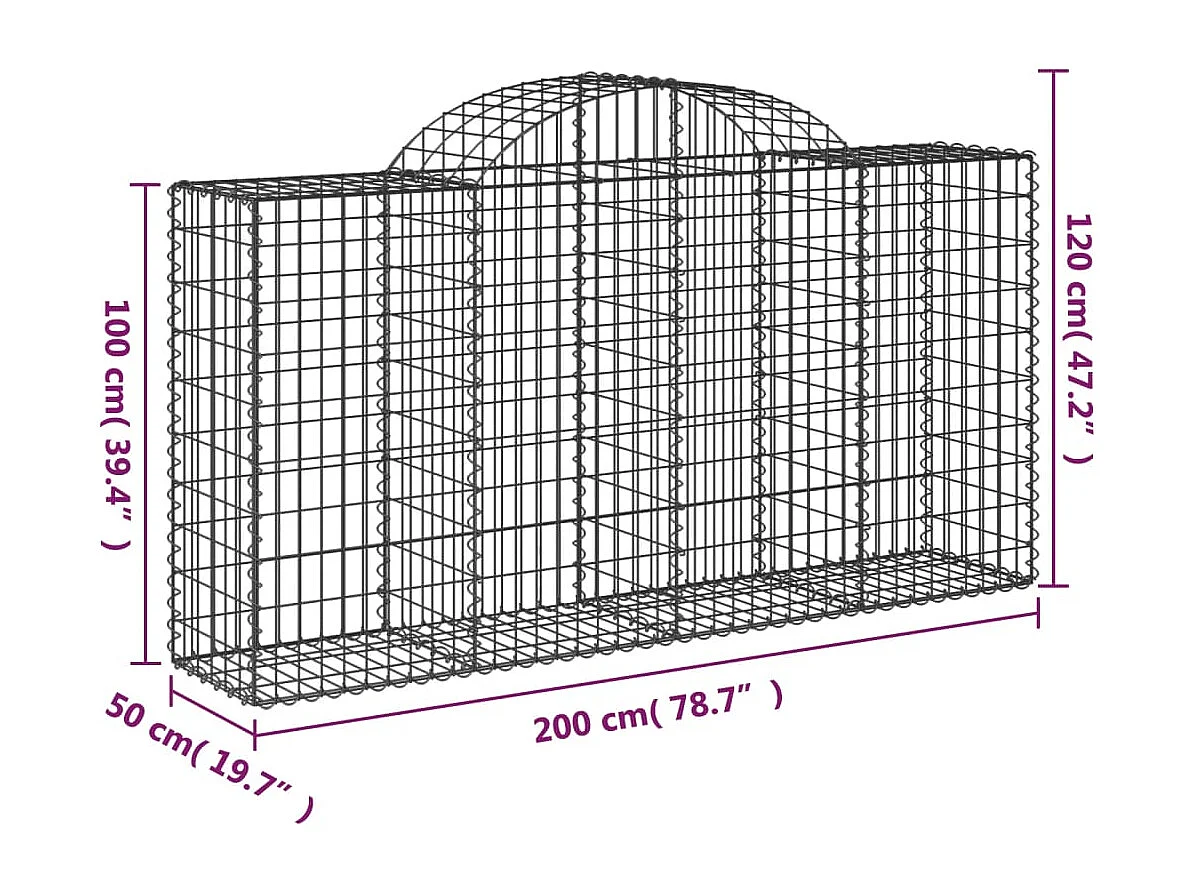 Paniers à gabions arqués 14 pcs 200x50x100-120 fer galvanisé