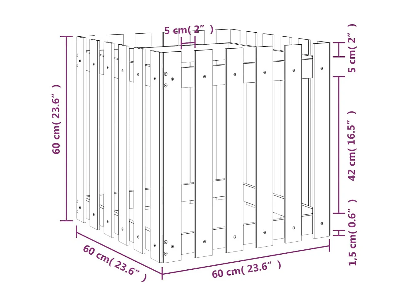 Jardinière avec design de clôture 60x60x60 pin massif