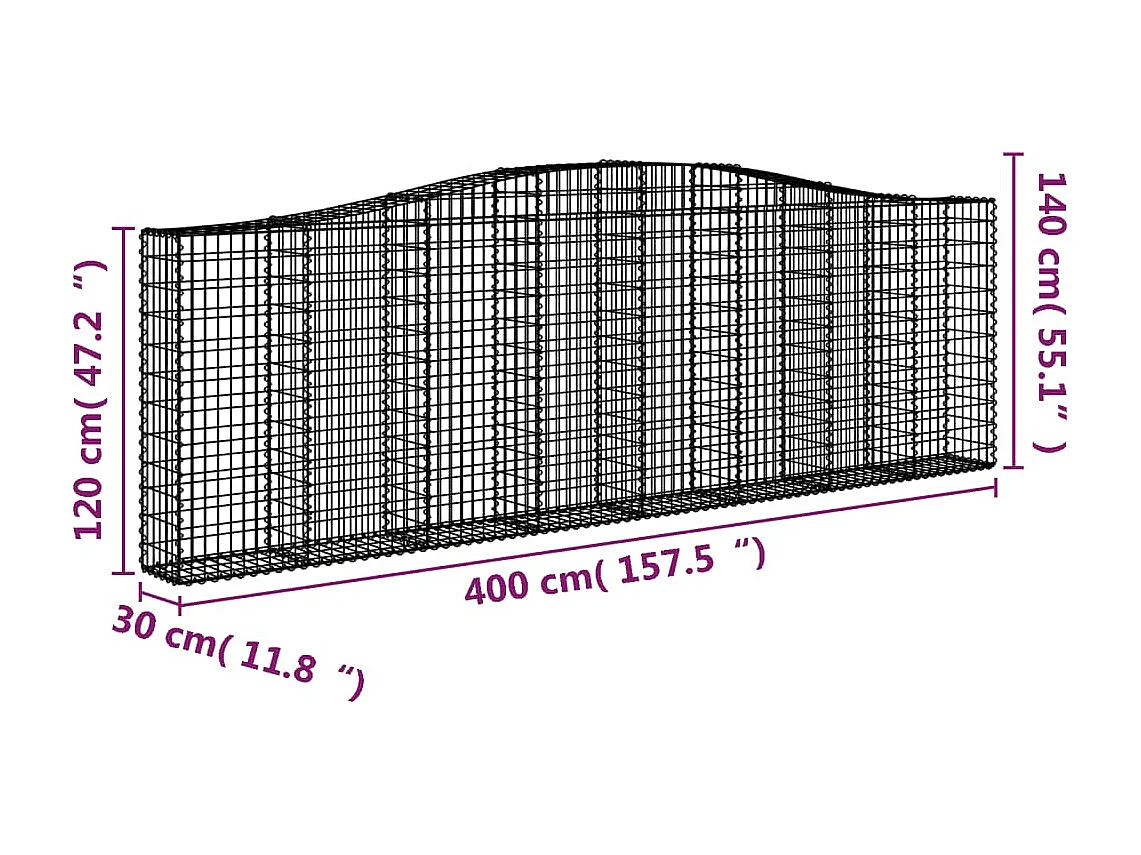 Paniers à gabions arqués 5 pcs 400x30x120-140 Fer galvanisé